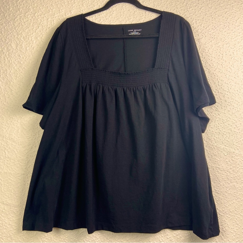 Lane Bryant Black Relaxed Smocked Blouse